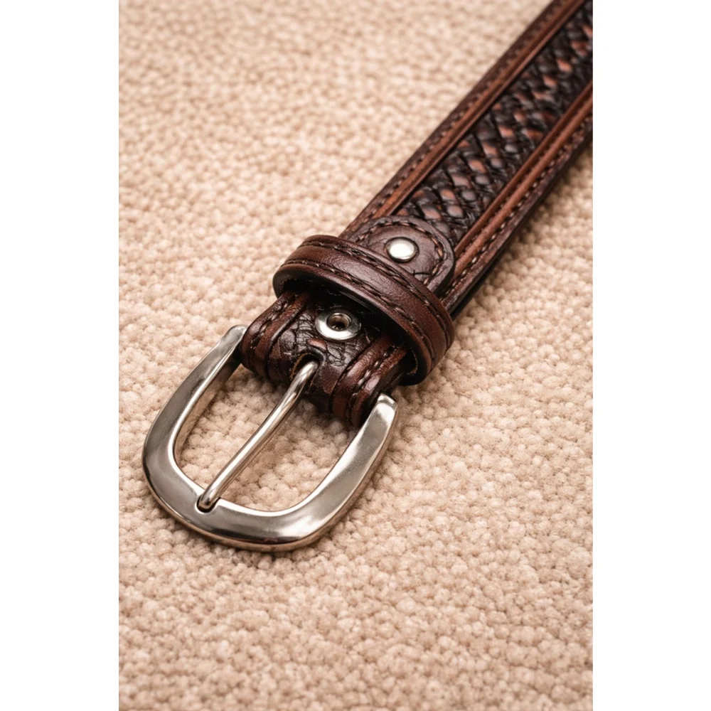 Brown Genuine Leather Braided Belt Size 54
